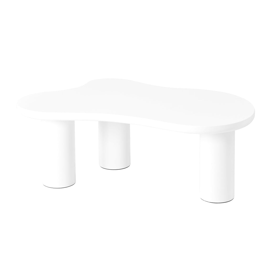 ON-TREND 44'' x 25.9'' Easy Assembly Cloud Coffee Table with 1.5'' Thick Tabletop, Cream Style Irregular End Table with 3 Sturdy Legs, Sleek Center Table with Round Edge for Living Room, White