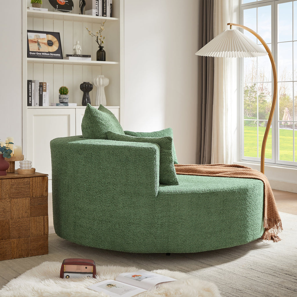 Modern 360° Swivel Accent Barrel Chair with Removable Pillows in Green Chenille for Living Room and Office
