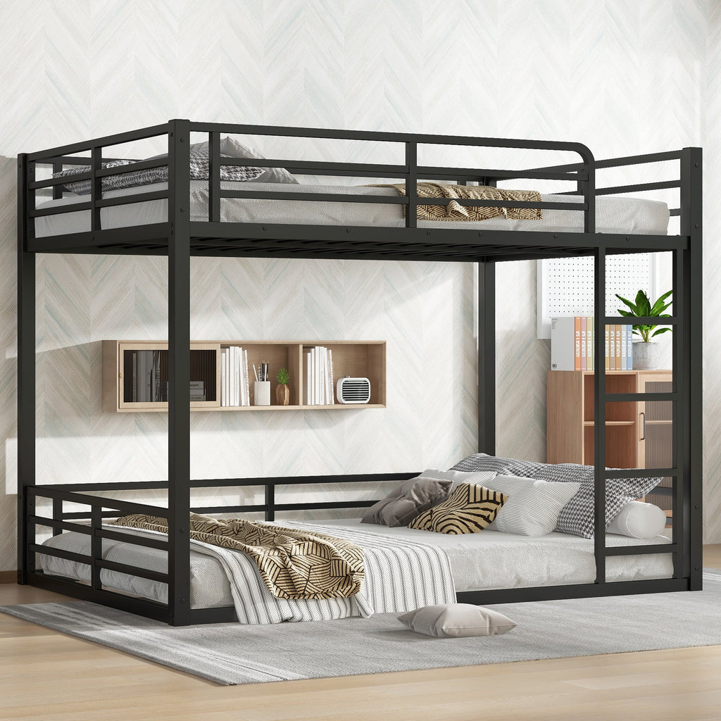 Metal Bunk Bed, Full over Full Floor Bunk Bed Frame,Heavy-Duty Bunk Bed for Kids, Teens, Adults, Noise-reduced Design, Black