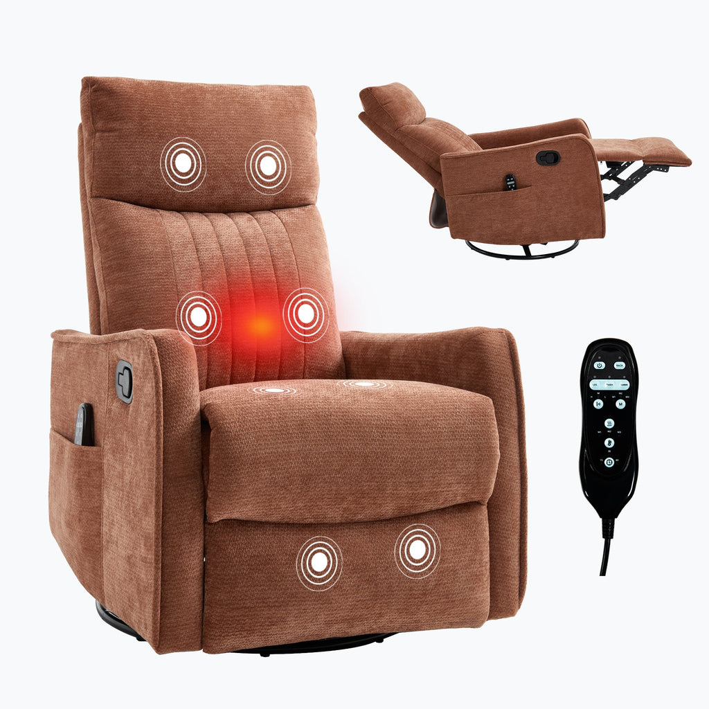 Orange Heat Massage Manual Recliner Chair with Rocker and Swivel in Fabric for Living Room