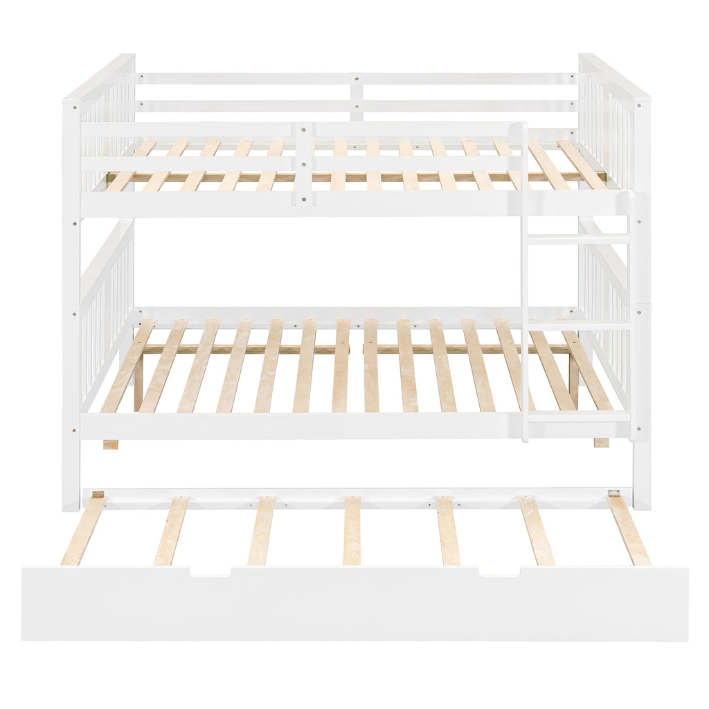 Full over Full Bunk Bed with Twin Size Trundle and Ladder-White(Old SKU: LT000204AAK)