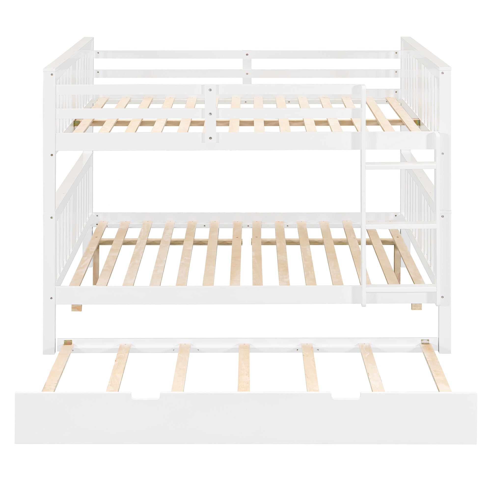 Full over Full Bunk Bed with Twin Size Trundle and Ladder-White(Old SKU: LT000204AAK)