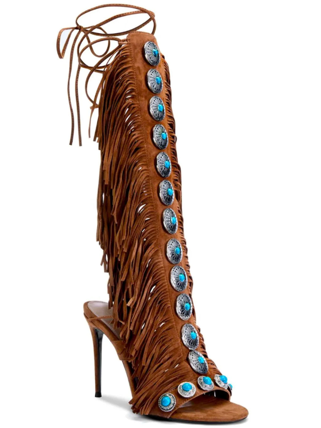 Fringe Lace Up High Heel Sandal