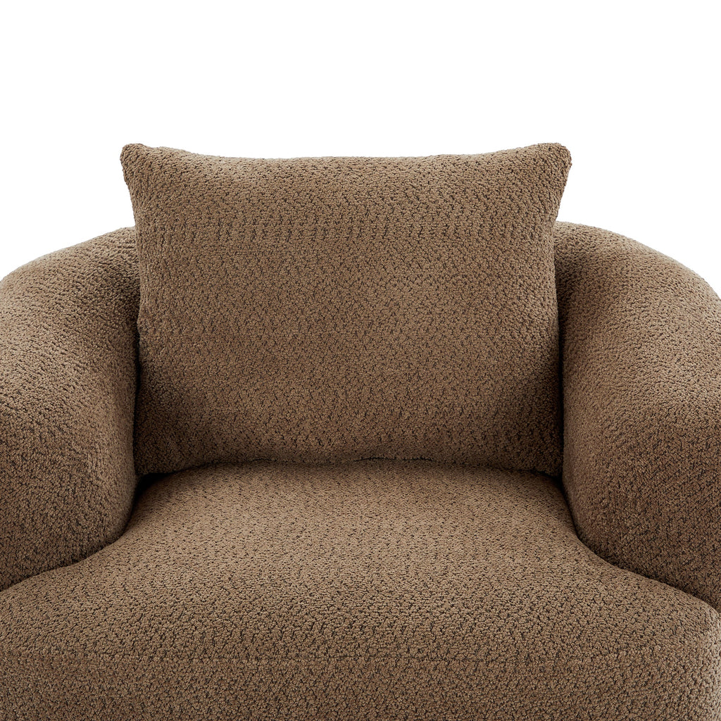 Chenille Upholstered 360° Swivel Chair with Throw Pillow, Dark Brown, 38.2' Accent Chair Sofa for Living Room and Office