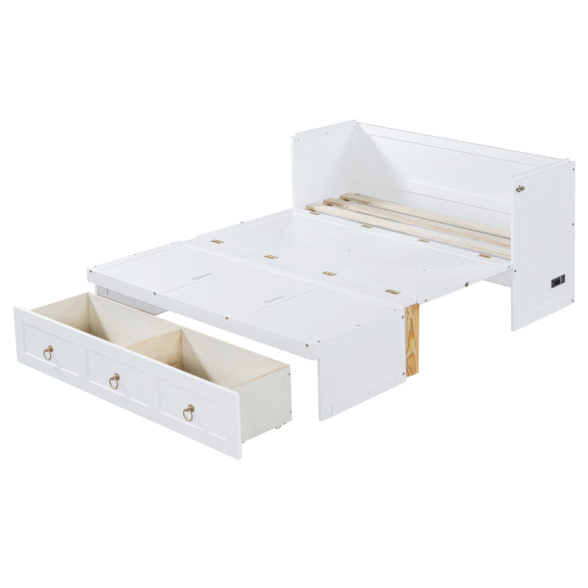 Full Size Murphy Bed with USB Port and a Large Drawer, White