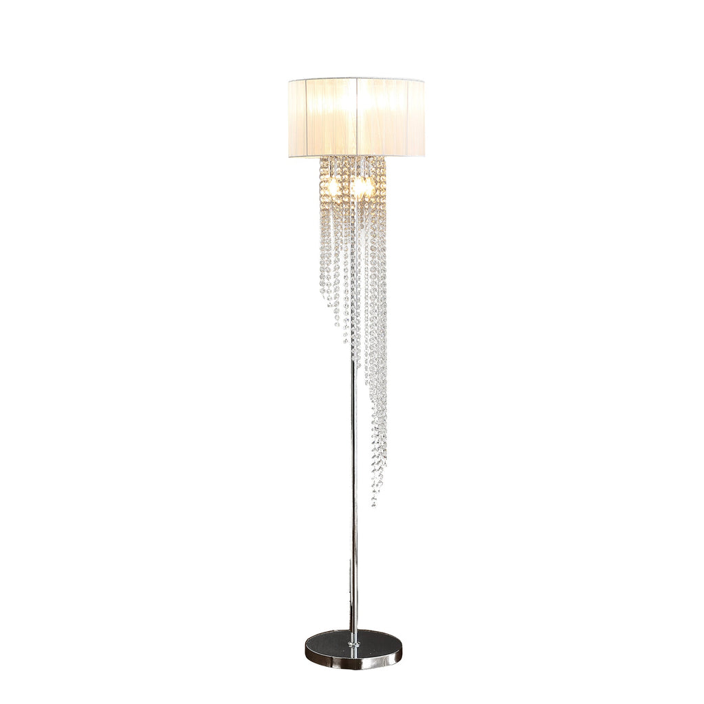 65.75'H Sheer White Drum Shade Rain Crystal Chrome Metal Floor Lamp for Living Room, Standing Lamp for Bedroom
