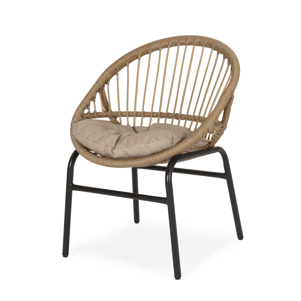 Outdoor Accent Chair with Curved Back and Basket Frame, Set of 2, Light Brown and Beige