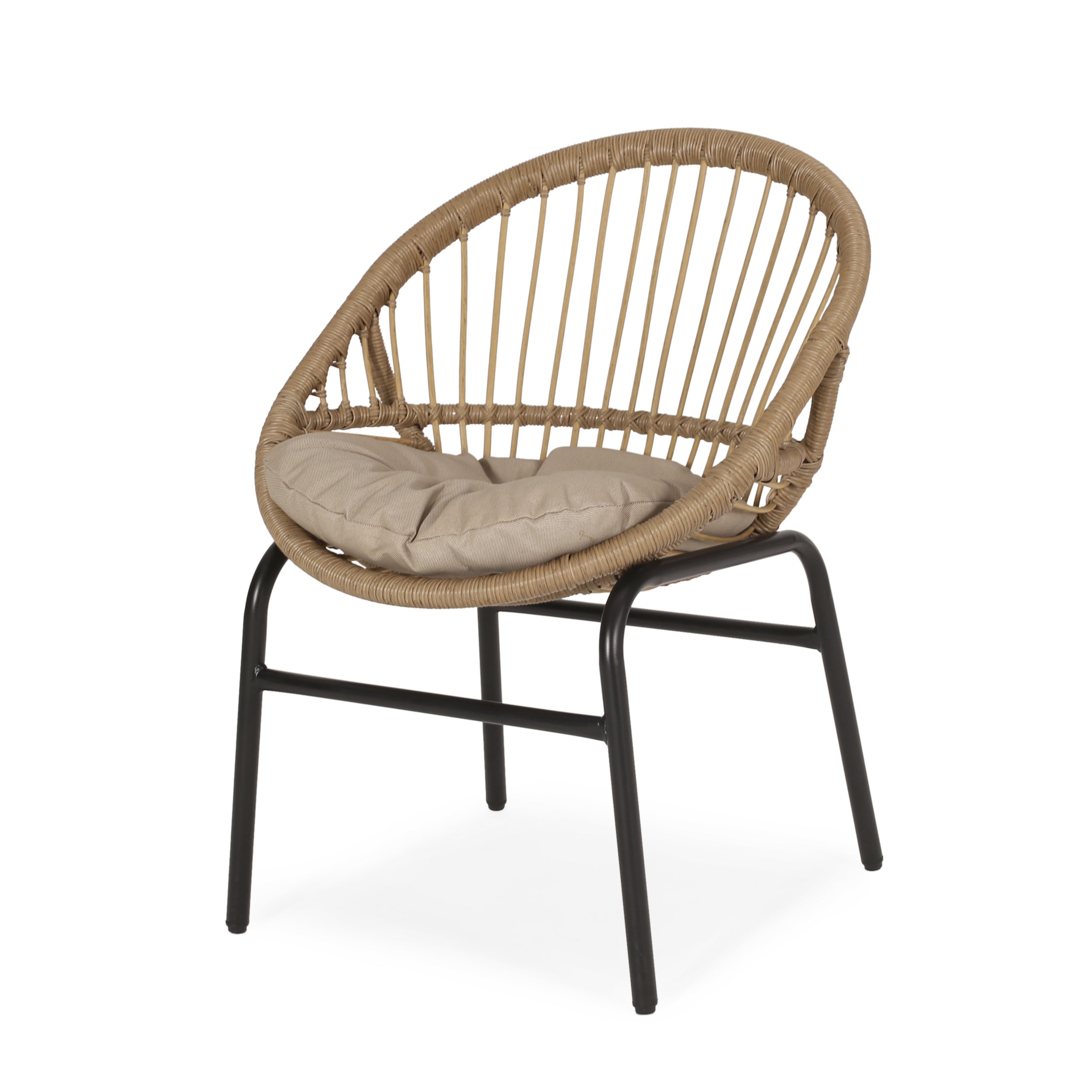 Outdoor Accent Chair with Curved Back and Basket Frame, Set of 2, Light Brown and Beige