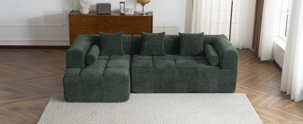 Modern Modular Sectional Sofa with Deep Seating, Green Chenille Fabric, 101.2'