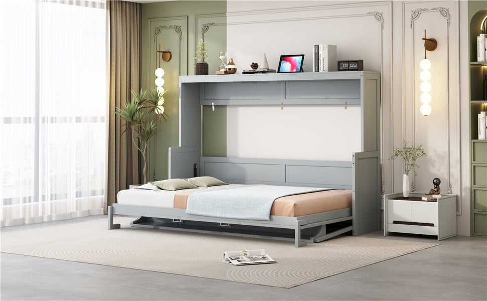 Queen Size Murphy Bed with Hydraulic Lift & Desk Design, Gray(OLD SKU: N820S00033E)