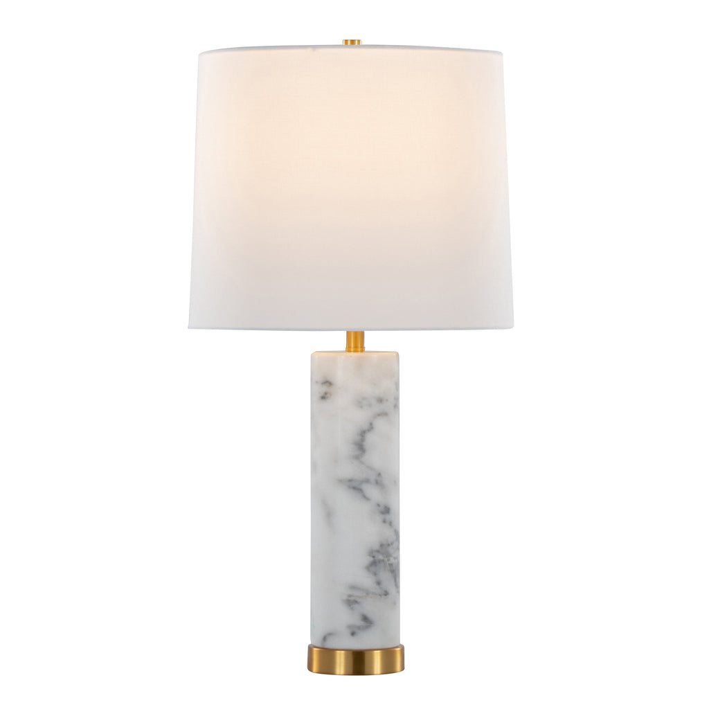 Marabella 26' Contemporary Marble Table Lamp in White Marble and Brass Metal with White Linen Shade by LumiSource - Set of 2