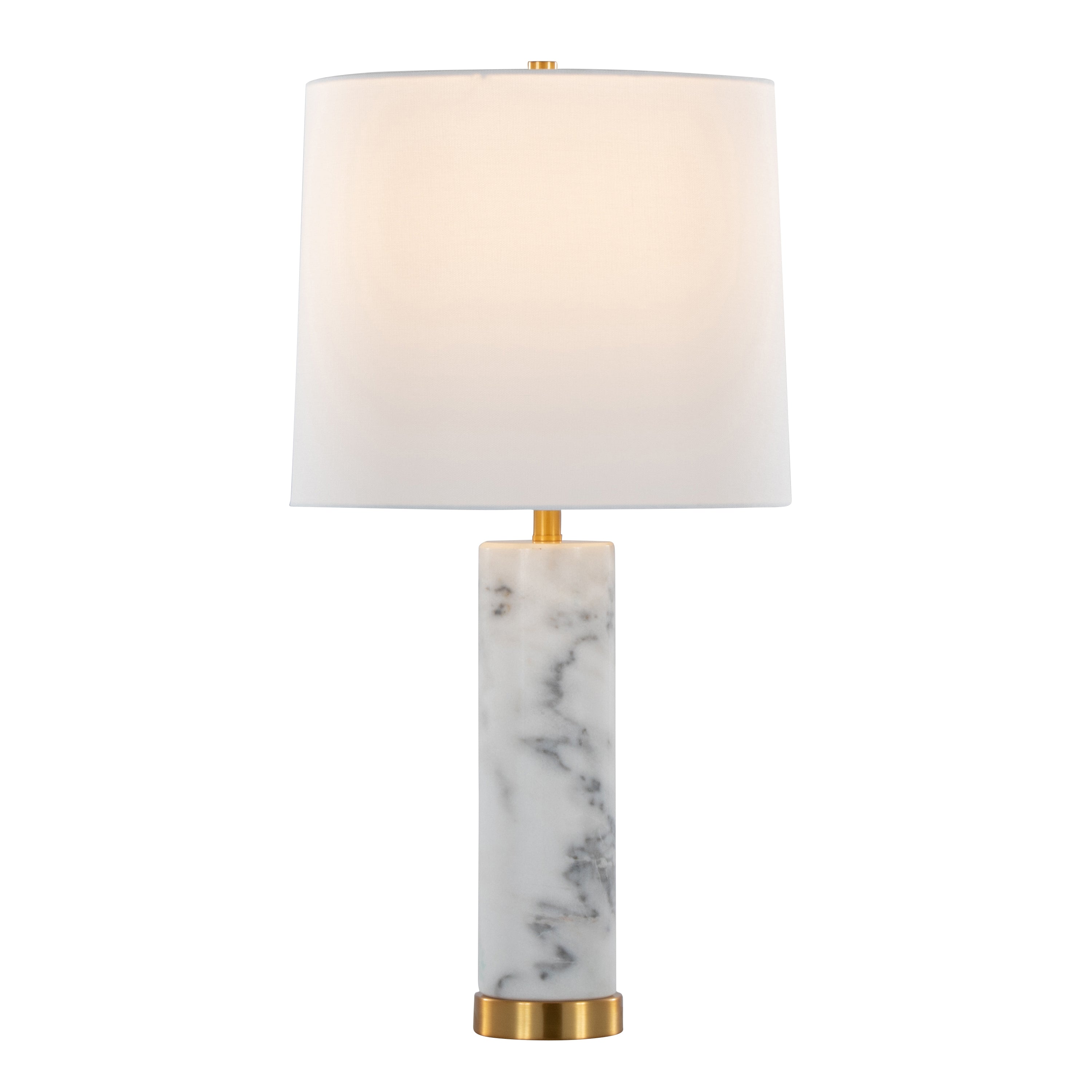 Marabella 26' Contemporary Marble Table Lamp in White Marble and Brass Metal with White Linen Shade by LumiSource - Set of 2