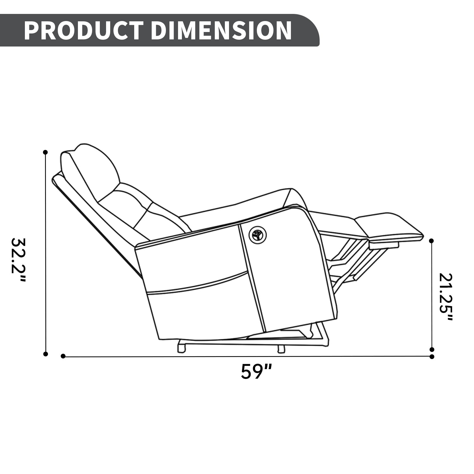 Black PU Single Motor Power Lift Recliner Chair with Massage and Heat for Elderly, Heavy Duty Motion Mechanism and One USB for Charging, Max Reclining Angle 155°