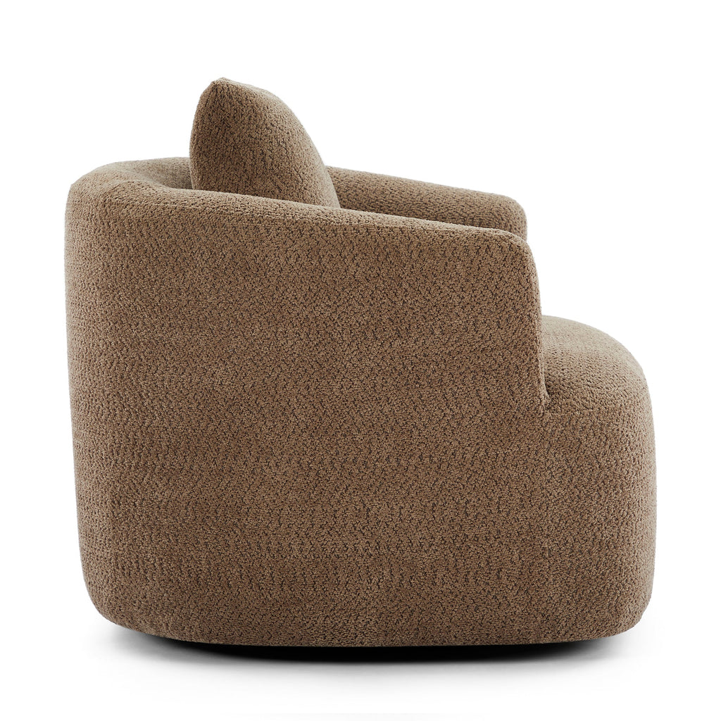 Chenille Upholstered 360° Swivel Chair with Throw Pillow, Dark Brown, 38.2' Accent Chair Sofa for Living Room and Office