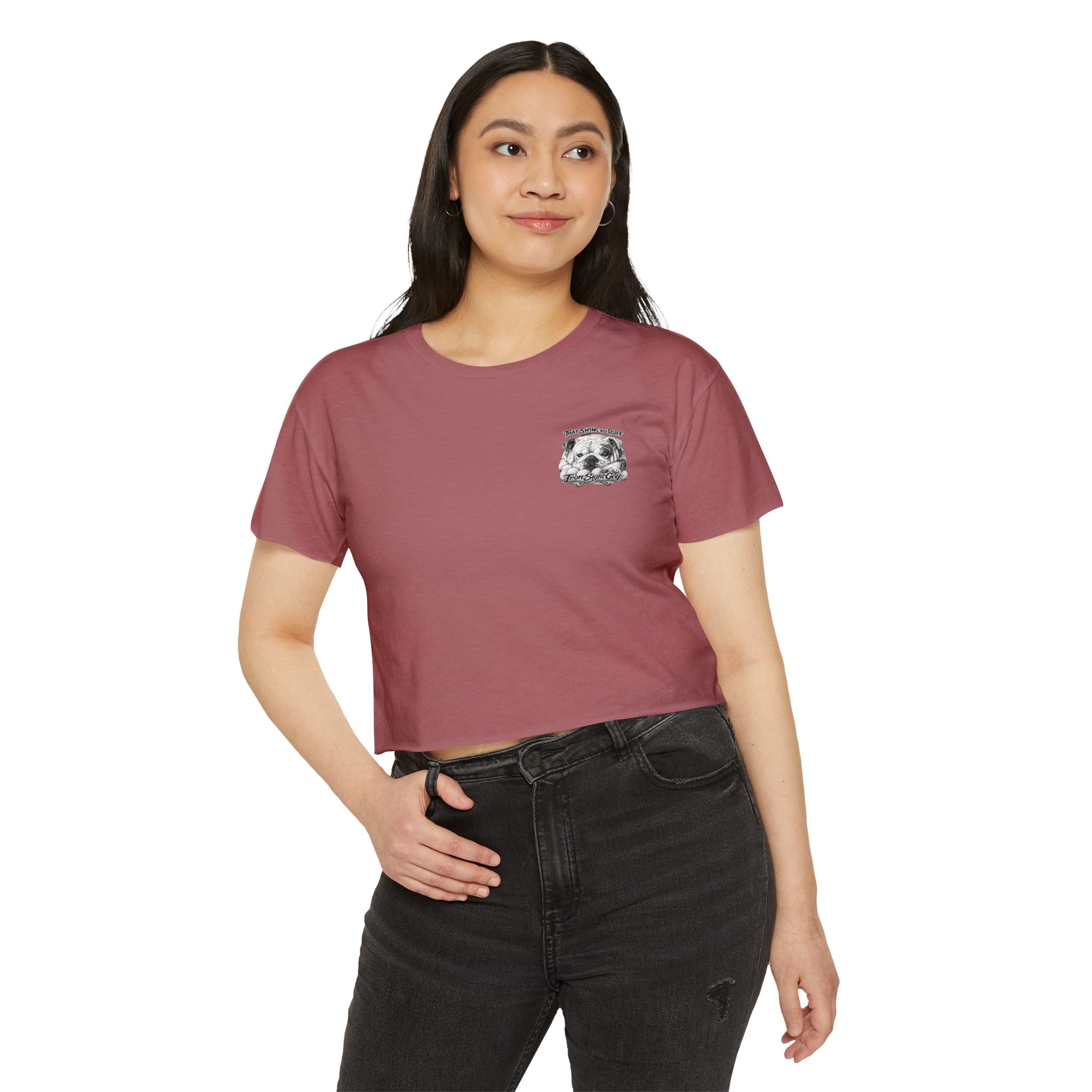 Bulldog Graphic Crop Top — “That Swing Was Ruff” Iron Sight Golf