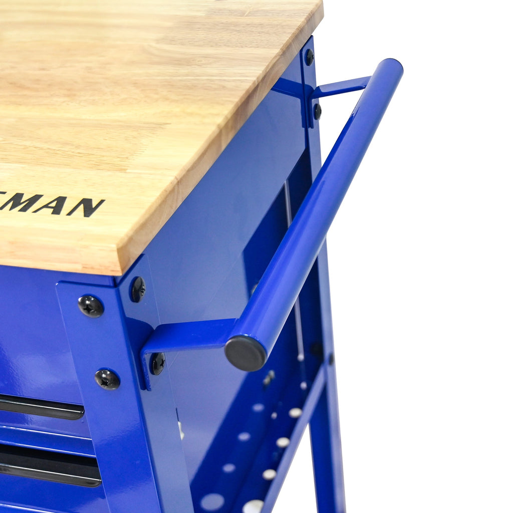 3 DRAWERS MULTIFUNCTIONAL TOOL CART WITH WHEELS AND WOODEN TOP-Blue