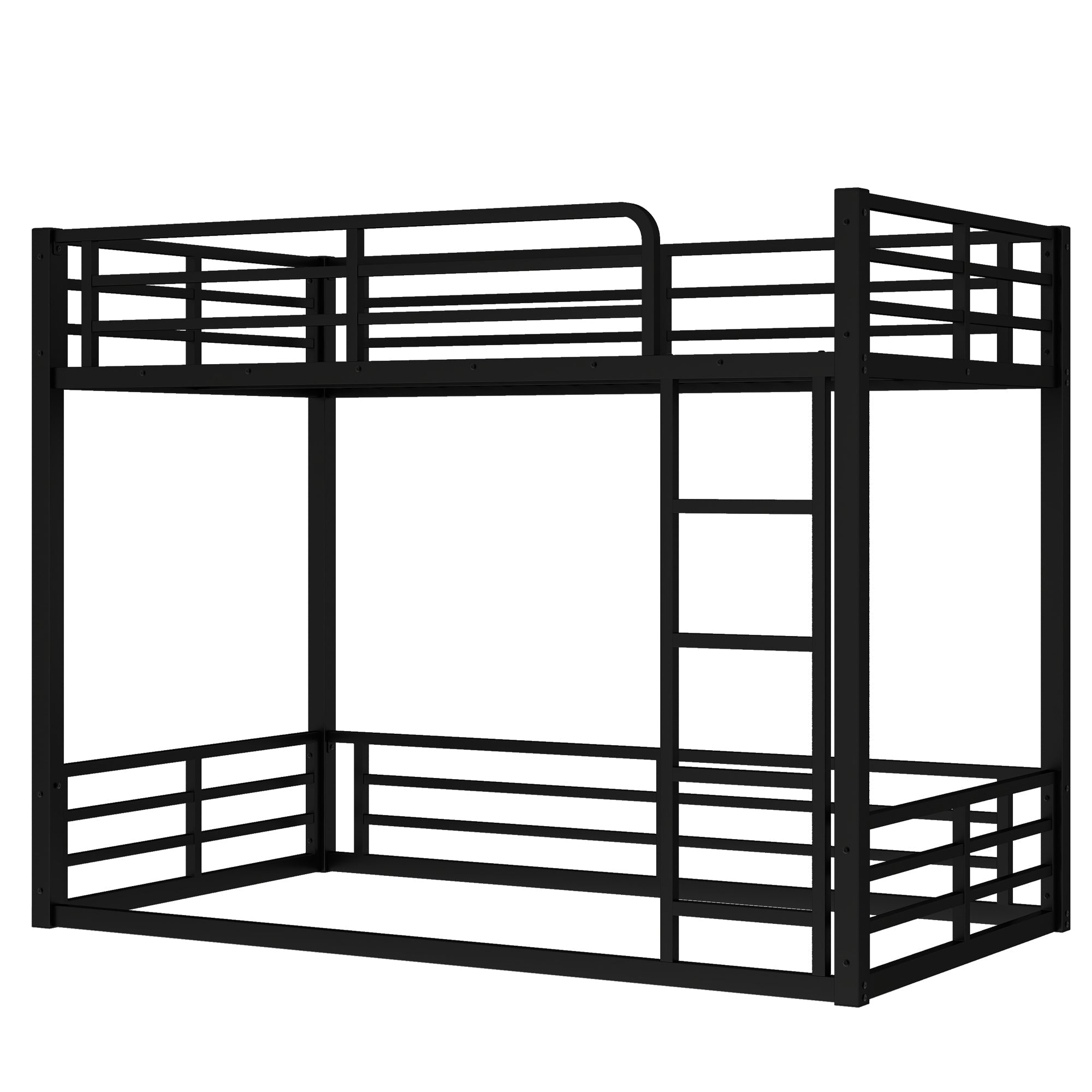 Metal Bunk Bed, Twin XL over Twin XL Floor Bunk Bed Frame, Heavy-Duty Bunk Bed for Kids, Teens, Adults, Noise-reduced Design, Black