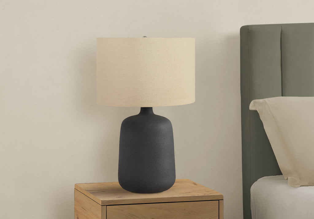 Lighting, 24'h, Table Lamp, Black Ceramic, Beige Shade, Contemporary