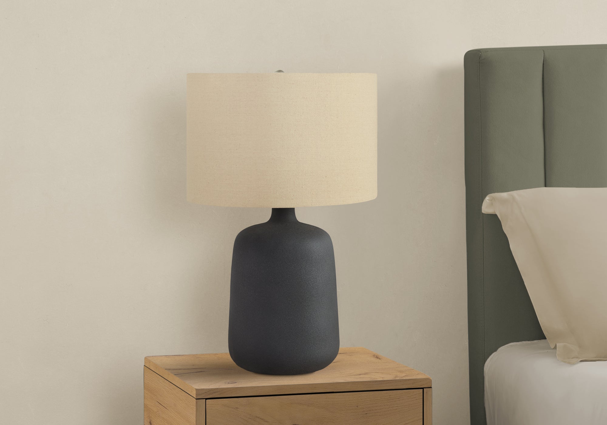 Lighting, 24'h, Table Lamp, Black Ceramic, Beige Shade, Contemporary