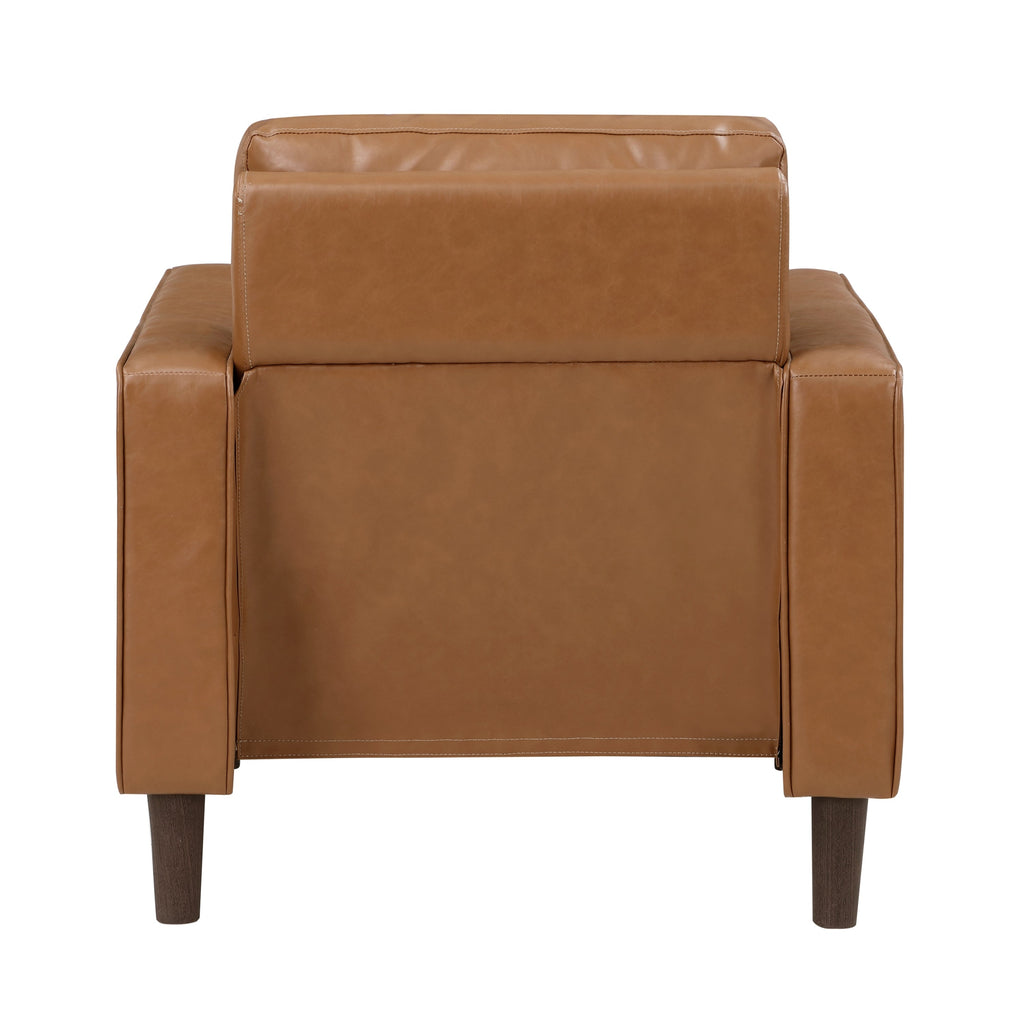 Modern Living Room Furniture 3pc Set Sofa Loveseat Chair Brown Faux Leather Upholstered Cushion Back Seat Solid Wood
