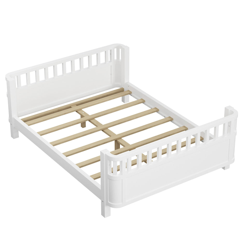 Full Size Wood Platform Bed for Kids, Wood Low Profile Full Bed with Rails for Girls and Boys, White (Patented Design, Old SKU W2593P233767)