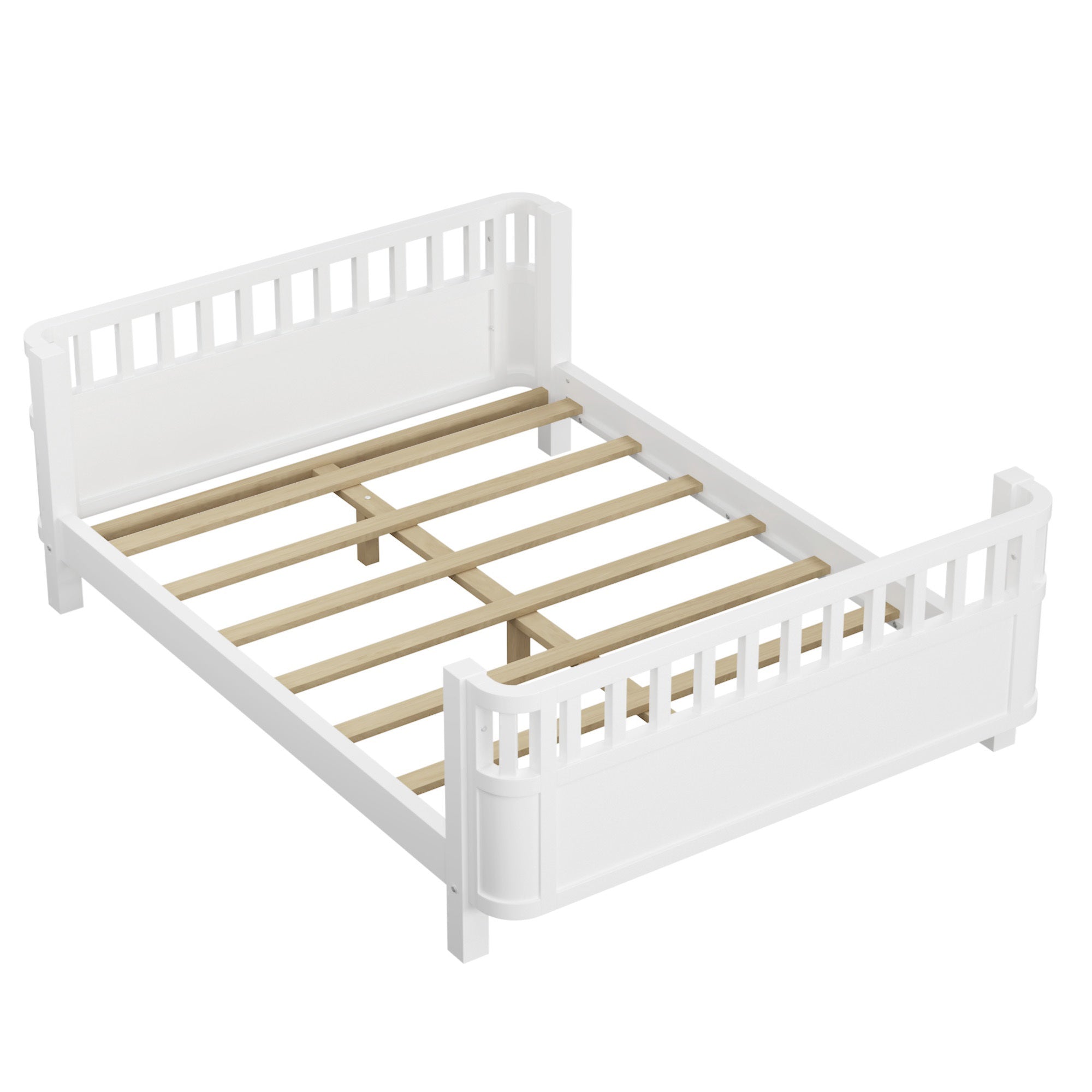 Full Size Wood Platform Bed for Kids, Wood Low Profile Full Bed with Rails for Girls and Boys, White (Patented Design, Old SKU W2593P233767)