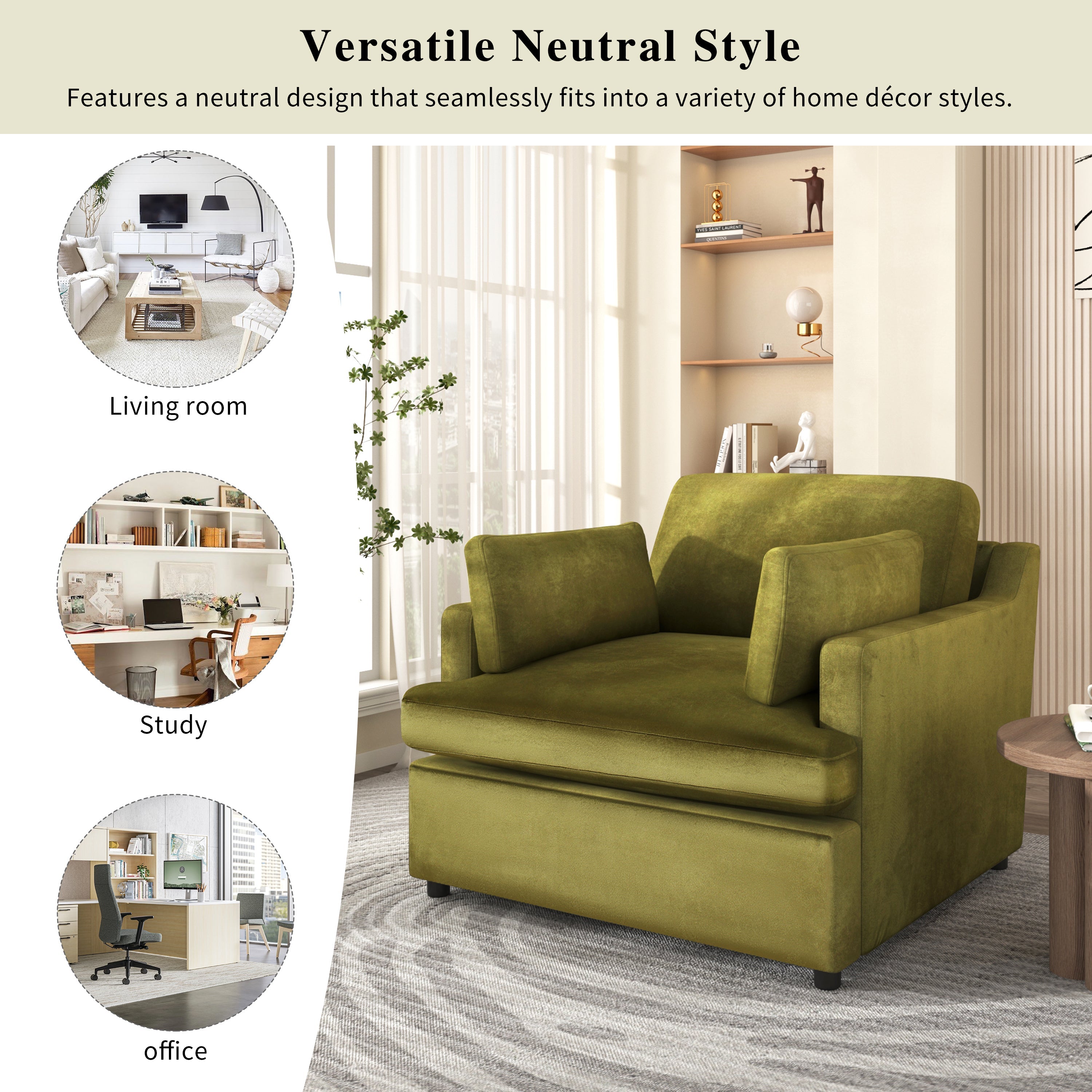 Mirod Oversized Accent Chair - Comfortable Armrest Cushions, Versatile Neutral Style, Elegant Design, Durable Frame