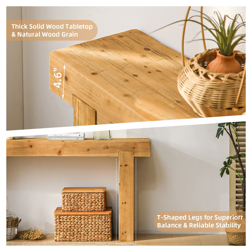 63' Solid Wood Console Table – Rustic Farmhouse Sofa Table for Entryway, Hallway, or Behind Couch, Narrow Rectangular Design