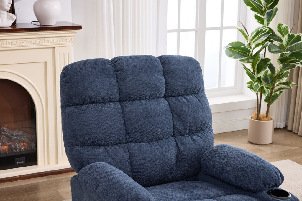 Heat Massage Manual Recliner Chair with Rocker and Swivel in Fabric for Living Room, Blue
