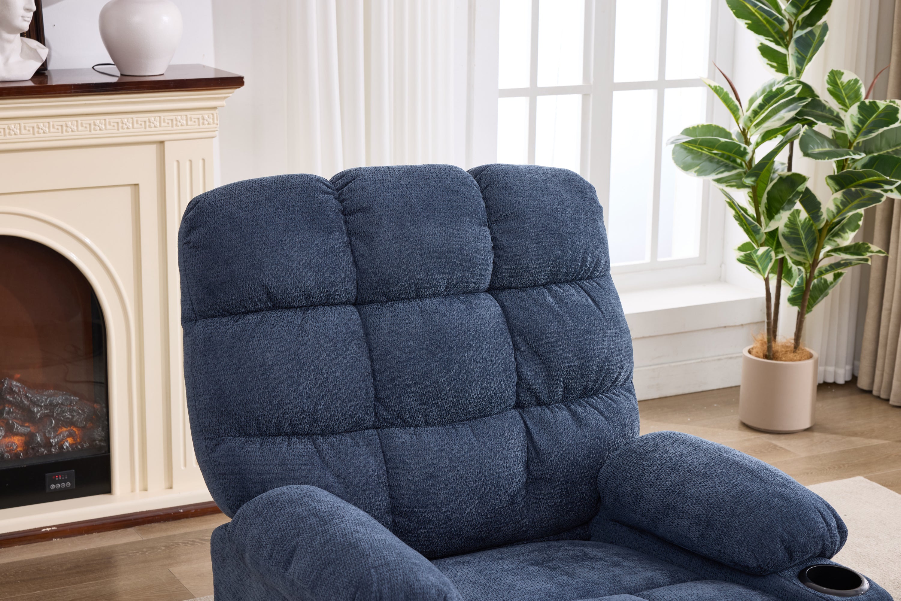 Heat Massage Manual Recliner Chair with Rocker and Swivel in Fabric for Living Room, Blue