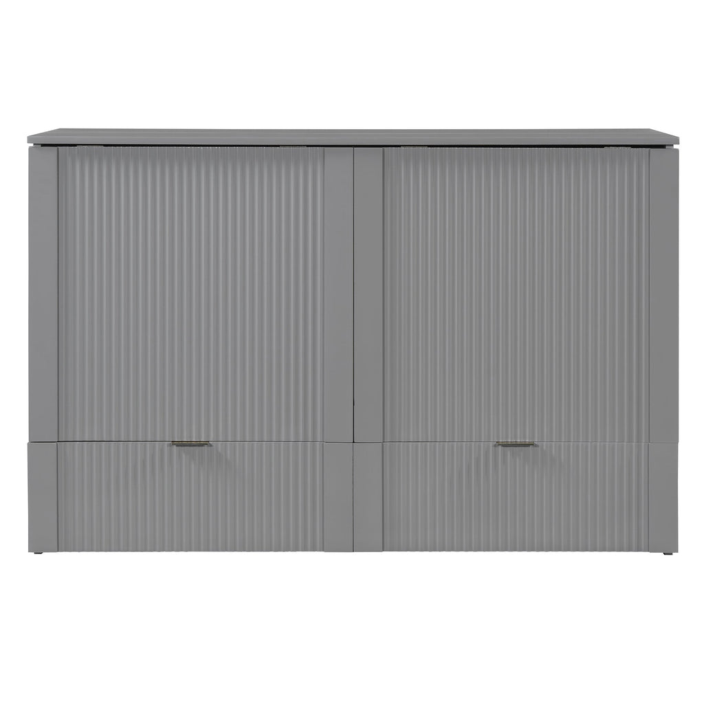 Queen Size Murphy  Bed with drawer and a set of Sockets & USB Ports, Pulley Structure Design, Gray