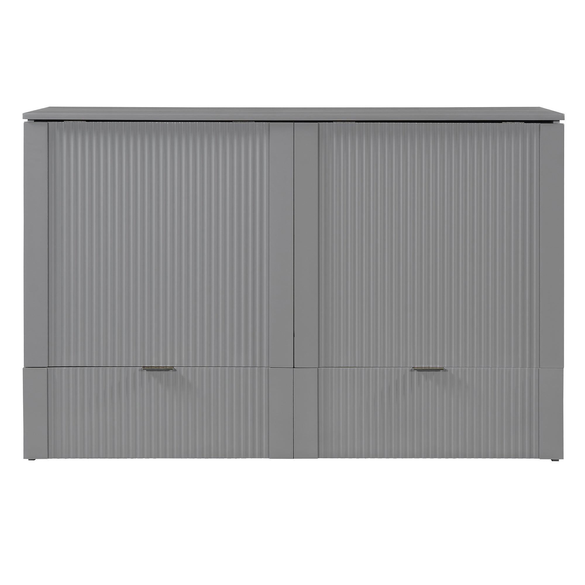 Queen Size Murphy  Bed with drawer and a set of Sockets & USB Ports, Pulley Structure Design, Gray