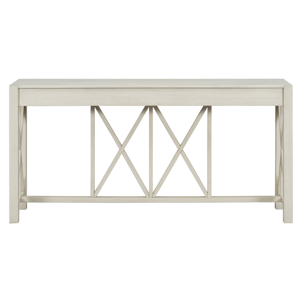 U_Style 60''Acacia Veneer Console Table with 4 Spacious Drawers, Modern Crisscross Design Entryway Table with Open Bottom Storage,Farmhouse Sofa Table for Living Room,Kitchen,Dining Room,Hallway