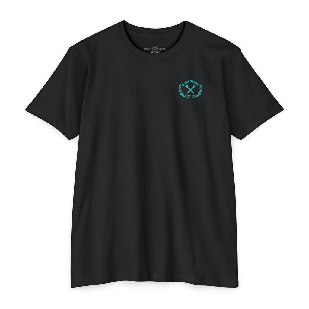 Beachfront Golf Club Stamp T-Shirt — Female Golfer Tropical Iron Sight Design