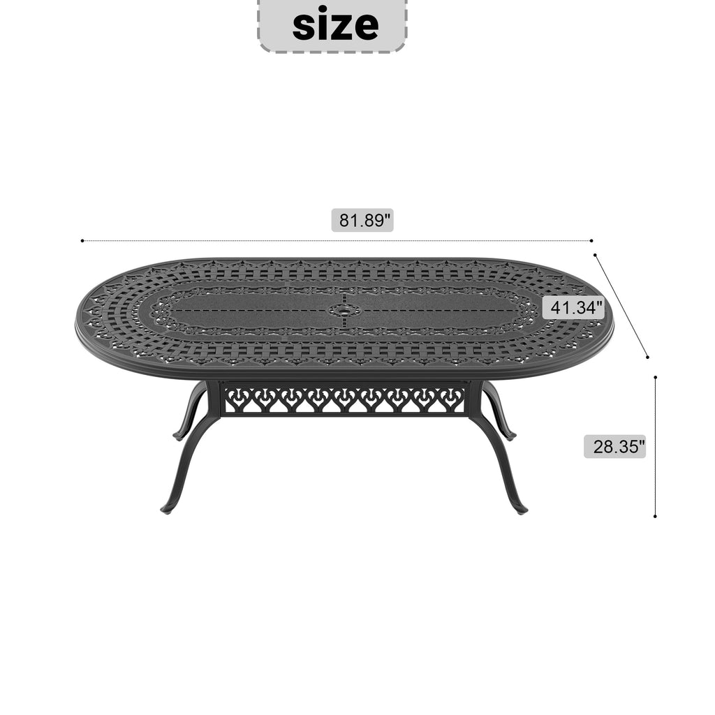 L81.89*W41.34-inch Cast Aluminum Patio Dining Table With Black Frame and Umbrella Hole
