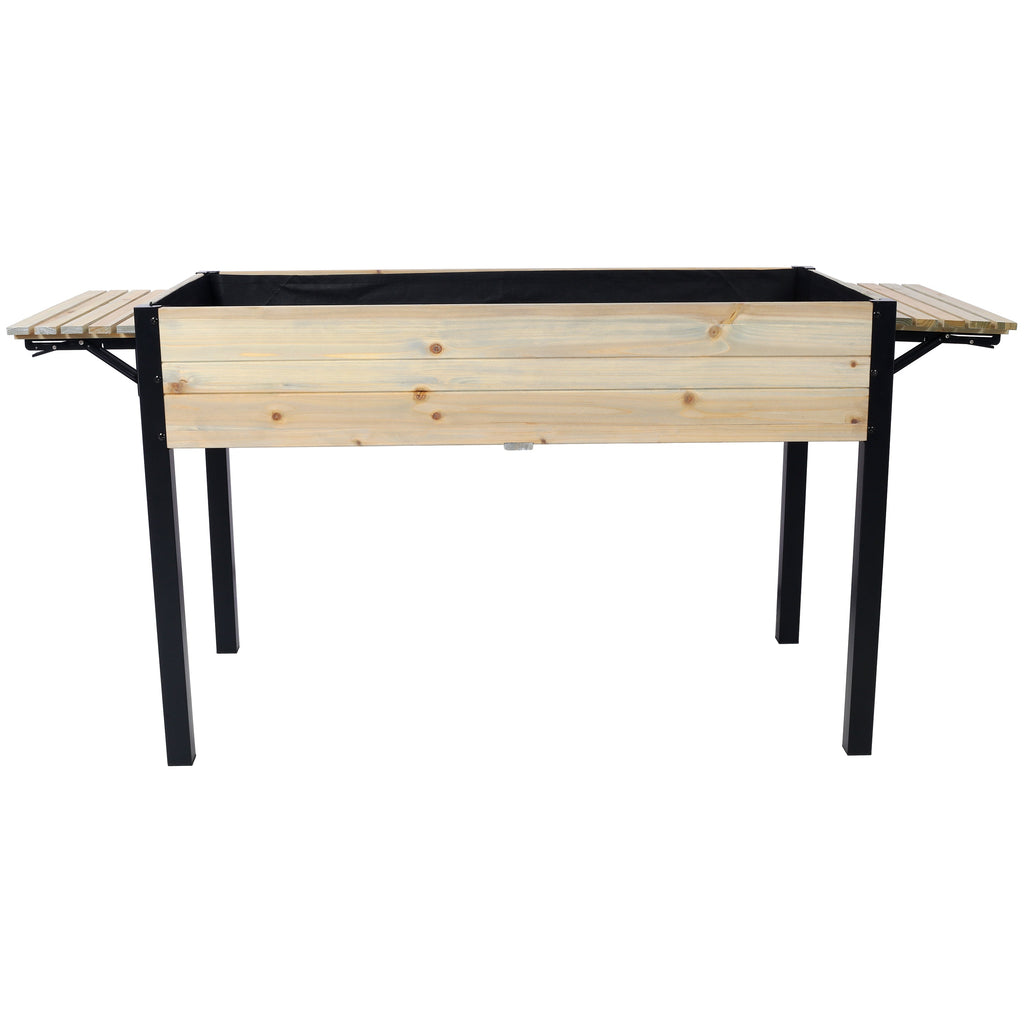 Raised Garden Bed with Metal Legs and Folding Storage Shelf for Outdoor Patio, Deck, Balcony
