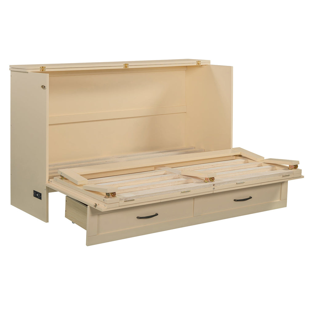 Queen Size Murphy Bed with Large Drawers, Gold