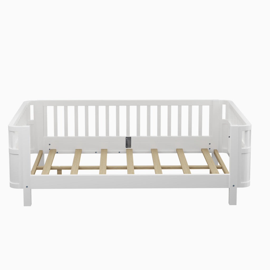 Full Size Wood Platform Bed for Kids, Wood Low Profile Full Bed with Rails for Girls and Boys, White (Patented Design, Old SKU W2593P233767)