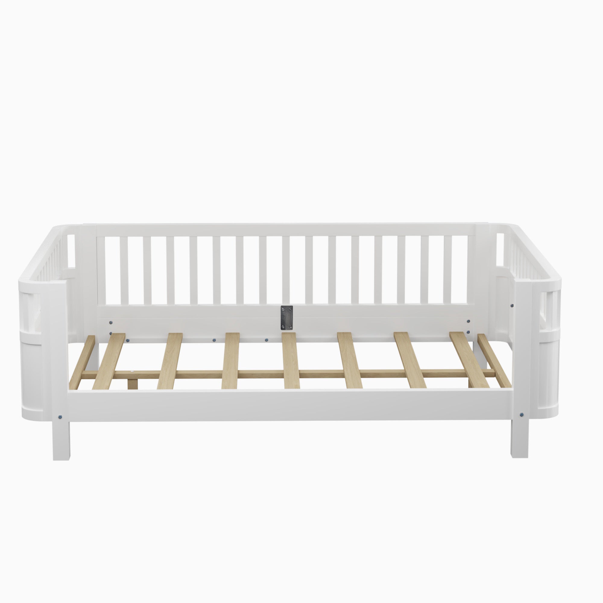 Full Size Wood Platform Bed for Kids, Wood Low Profile Full Bed with Rails for Girls and Boys, White (Patented Design, Old SKU W2593P233767)