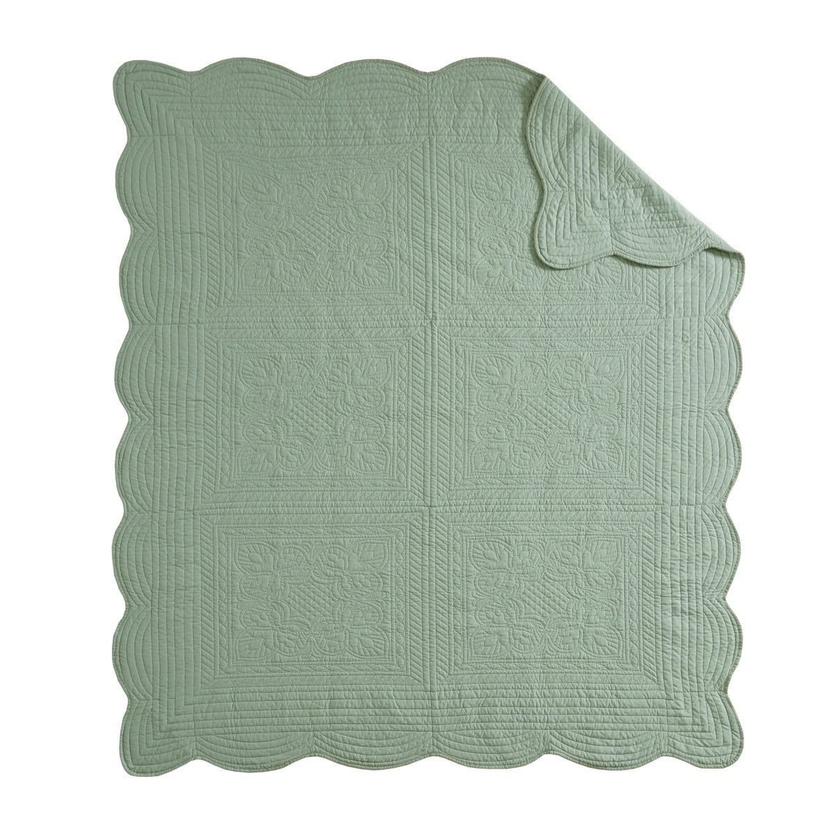 Oversized Quilted Throw with Scalloped Edges Seafoam 60x72'