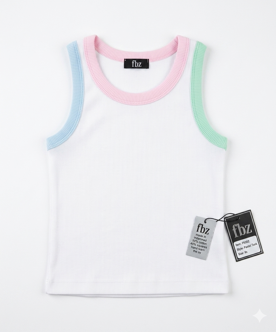 FBZ - White Tank Top with Blue, Green, & Pink