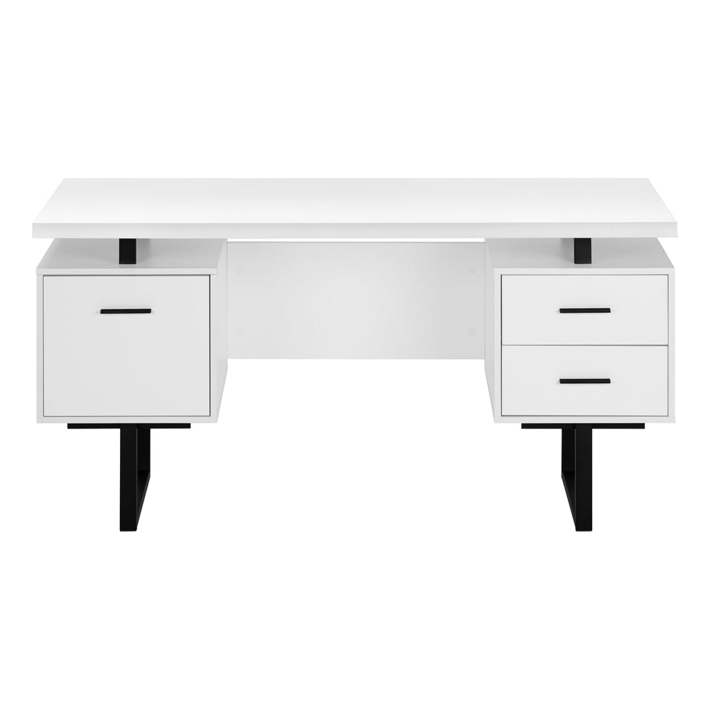 Computer Desk, Home Office, Laptop, Left, Right Set-up, Storage Drawers, 60'l, Work, White Laminate, Black Metal, Contemporary, Modern