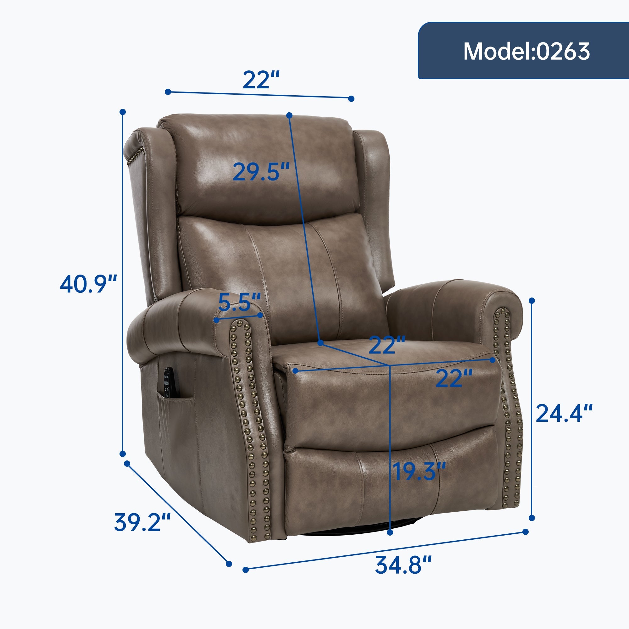 Heat Massage Manual Recliner Chair with Rocker and Swivel in Genuine leather for Living Room