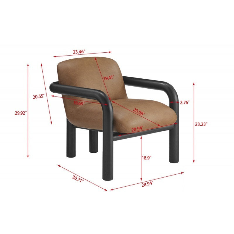Modern Wood Frame Faux Leather 1pc Accent Chair, Living Room Upholstered Armchair, Black/Brown