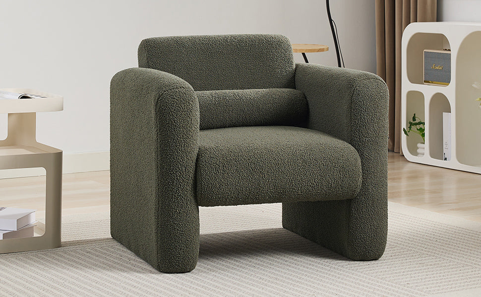 Modern Accent Chair Lambskin Sherpa Fabric Upholstered Comfy Reading Arm Chair Seaweed Green