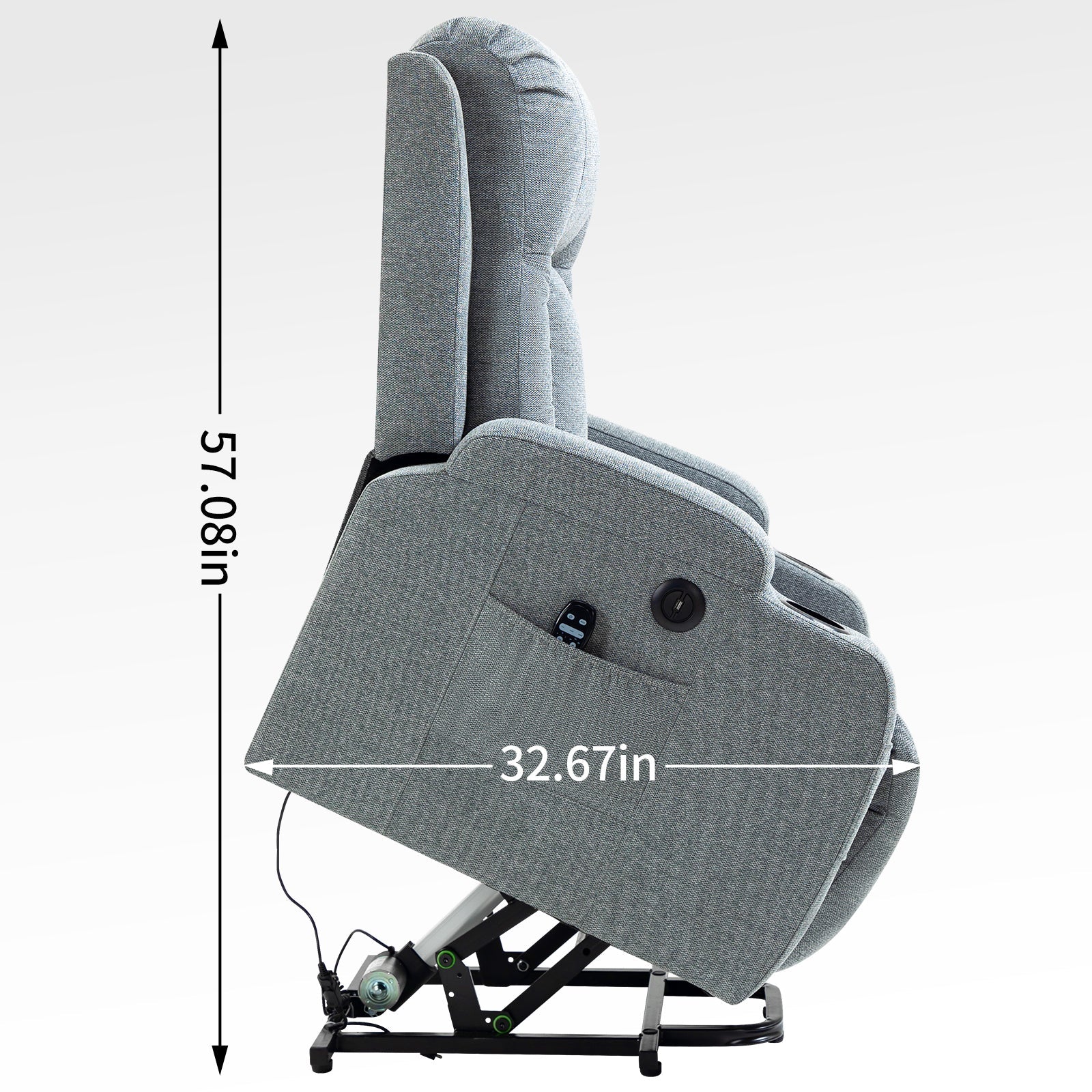 Infinite Position Single Motor Up to 350 LBS Power Lift Recliner Chair for Elderly, Heavy Duty Motion Mechanism with 8-Point Vibration Massage and Lumbar Heating, USB Charging Port, Cup Holders, Grey