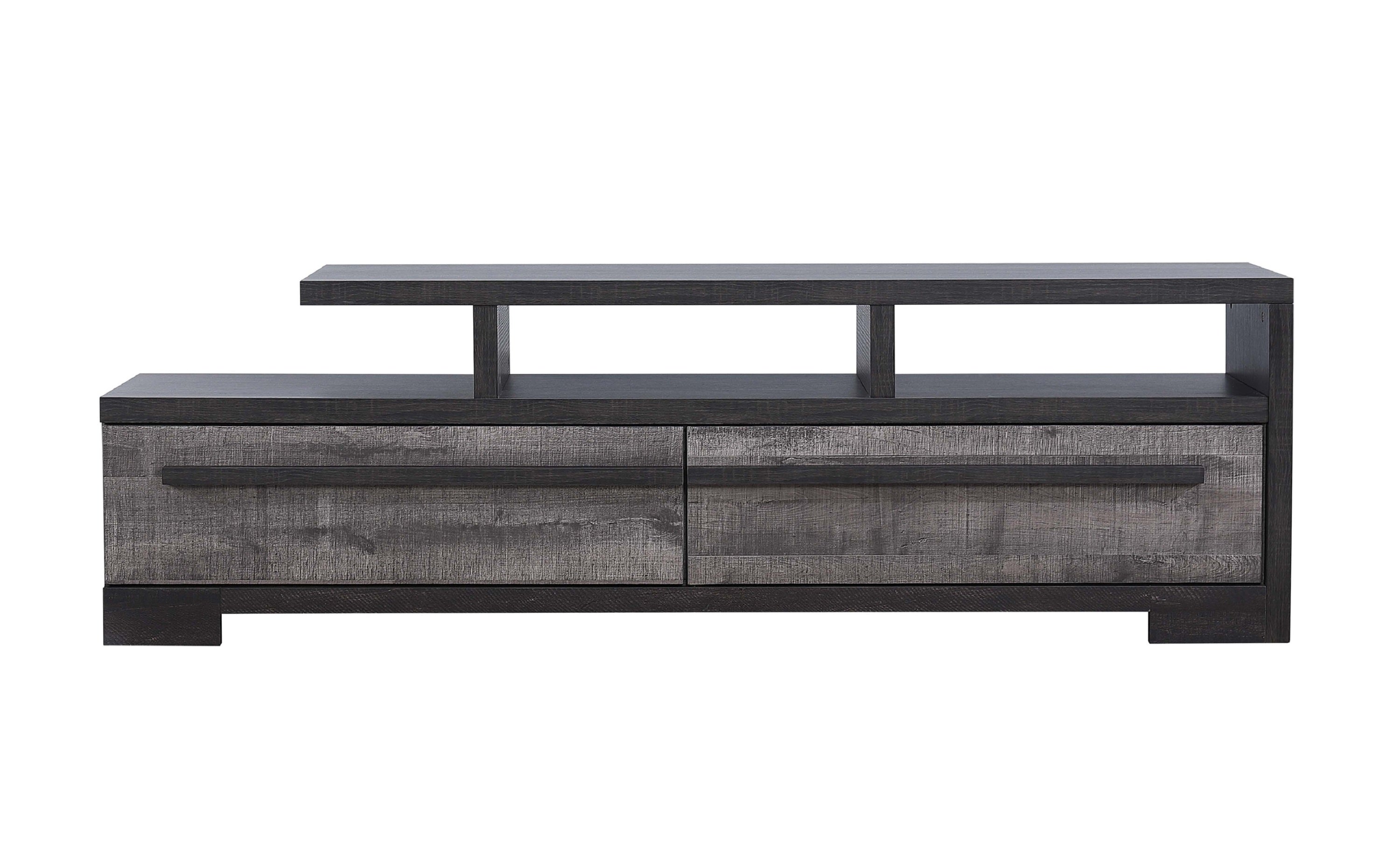 1pc Entertainment Console Modern Design Black Grey Wood Finish Open Shelf Two Spacious Drawers TV Stand