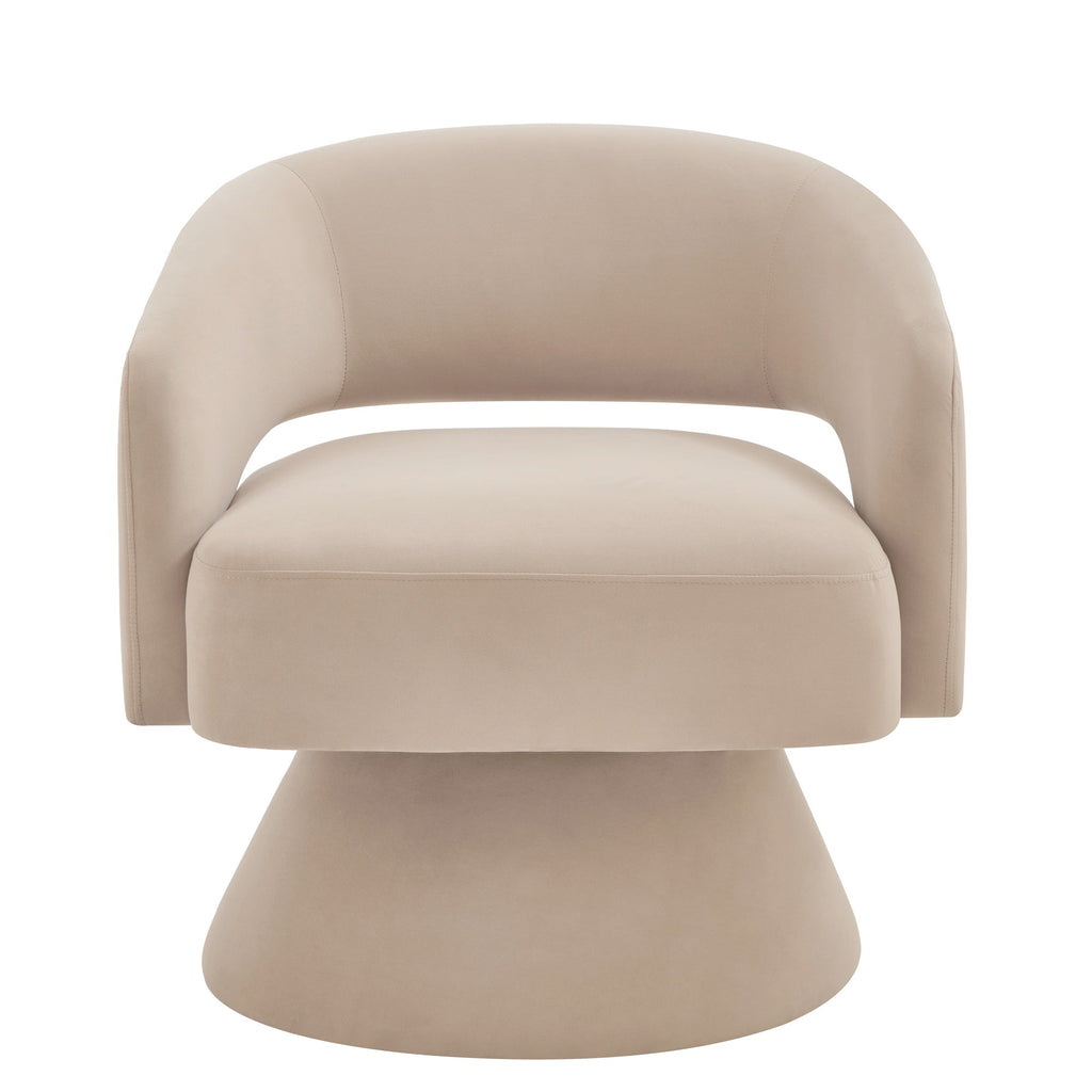 Modern Swivel Barrel Chair, Upholstered Velvet Round Accent Chairs,360 Degree Comfy Swivel Chair with Open Backrest, Single Chair Armchair for Living Room Bedroom, Homerest,Taupe ( Beige)