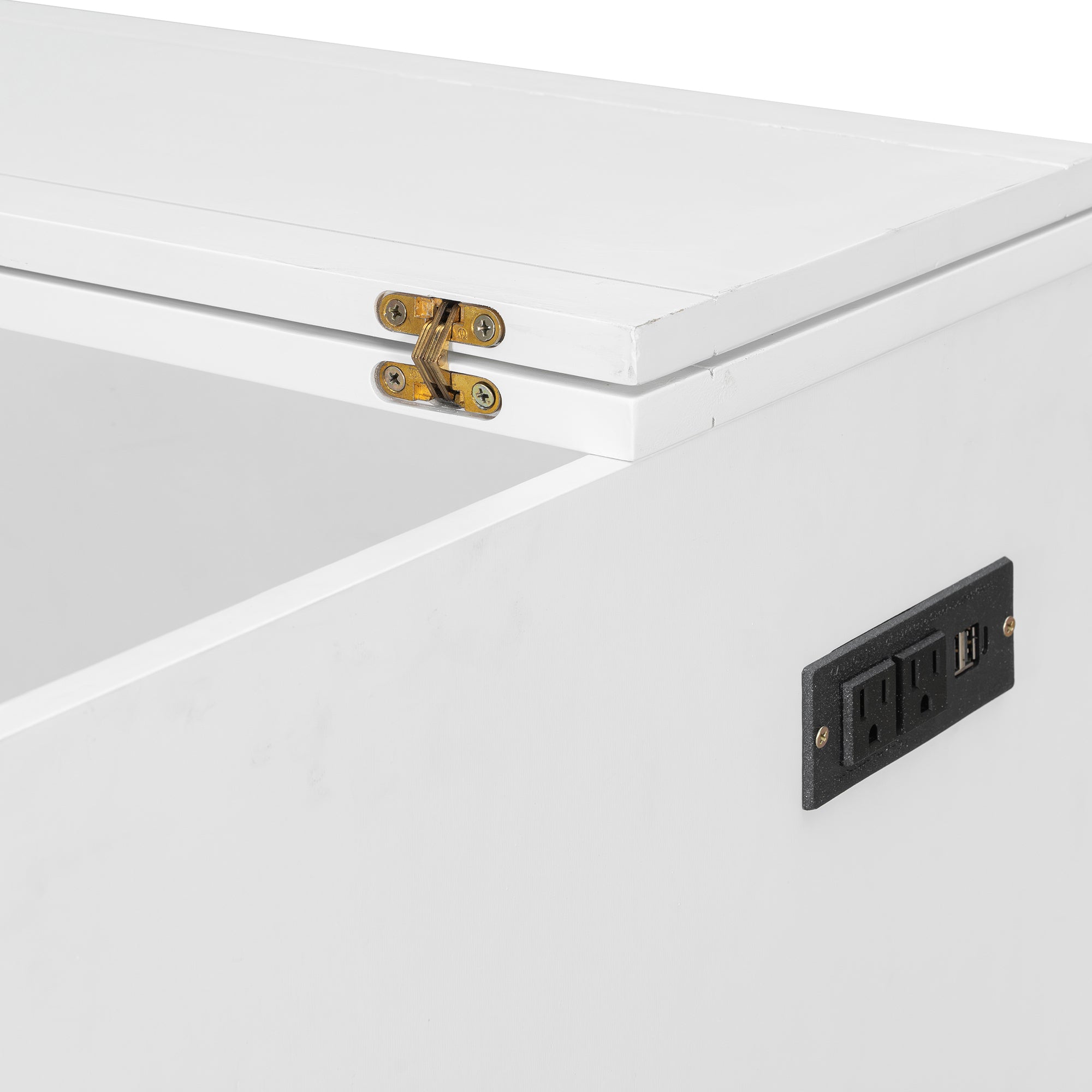 Queen Size Murphy Bed Wall Bed with drawer and a set of Sockets & USB Ports, Pulley Structure Design, White(OLD SKU: LP100671AAK)