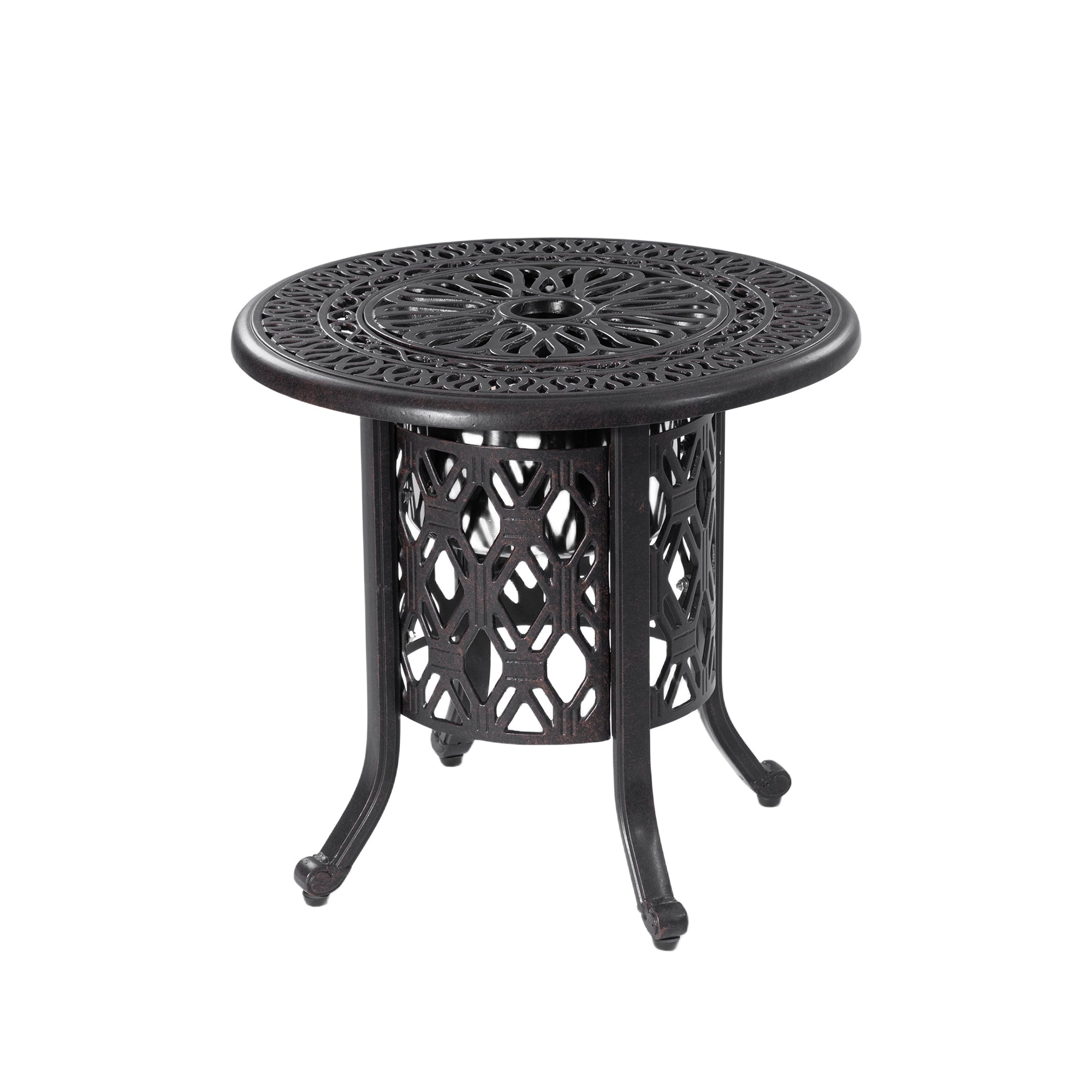 21-Inch Side Table with Removable Ice Bucket, Antique Bronze Aluminum Frame, Hand-Brushed Finish, Food-Grade Stainless Steel Bucket for Indoor & Outdoor Use